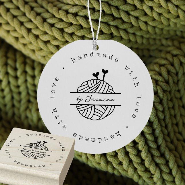 Tampons Encreurs Fabriqué à la main avec le noeud d'amour Petite en (Knit Small Business Custom Stamp - handmade with love, package & supplies)