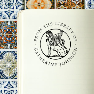 Tampons Encreurs Femme Lionne Ailée Vintage Bibliothèque Personnali