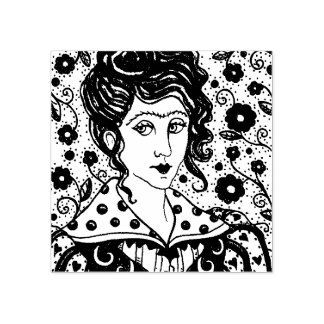 TAMPONS ENCREURS FEMME, PORTRAIT GOTHIQUE, ART FOLK, FLEURS & VIGNE