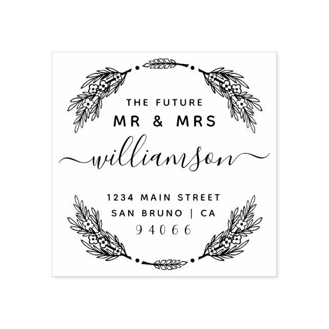 Tampons Encreurs Fer Floral Fer Futur Mr & Mrs Adresse de retour (Impression)