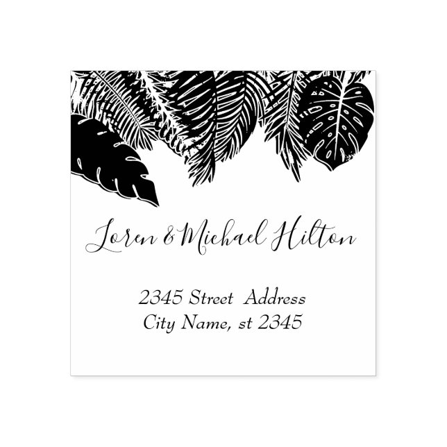 Tampons Encreurs Feuille tropicale typographie moderne adresse de r (Impression)