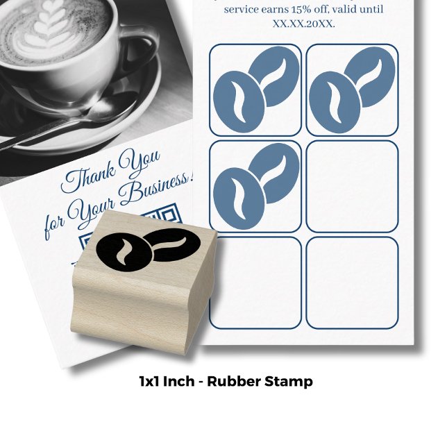 Tampons Encreurs Fèves de café - 1" Round - Carte de fidélité (Coffee Beans - 1" Round - Loyalty Card Rubber Stamp)