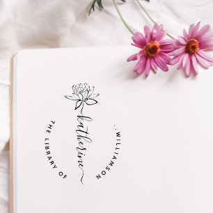 Tampons Encreurs Fleur de Lotus Écriture Élégante Nom Personnalisé 