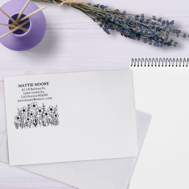 Tampons Encreurs Fleur sauvage moderne Nom personnalisé Adresse de  (Créateur téléchargé)