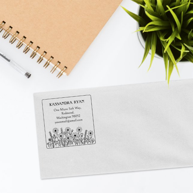Tampons Encreurs Fleur sauvage moderne Nom personnalisé Adresse de  (Créateur téléchargé)