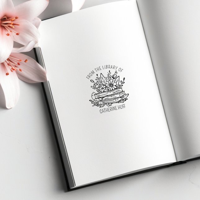 Tampons Encreurs Fleurs de livre personnalisées de la bibliothèque  (Créateur téléchargé)