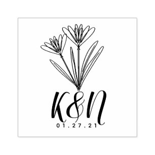 Tampons Encreurs Floral Line Art Minimaliste Initial Logo Mariage