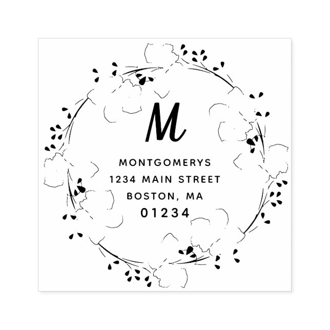 Tampons Encreurs Floral Monogramme Moderne Script Retourner l'adres (Impression)
