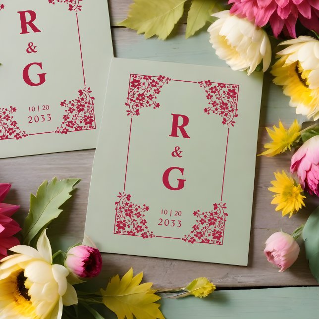 Tampons Encreurs Glam Botanical Frame Wedding Initials (Glam Botanical Frame Wedding Initials rubber stamp.)