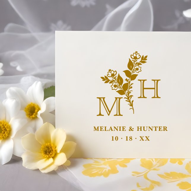 Tampons Encreurs Glam Stylish Botanical Branches & Blooms Wedding (Glam Stylish Botanical Branches & Blooms Wedding Initials Rubber Stamp.)