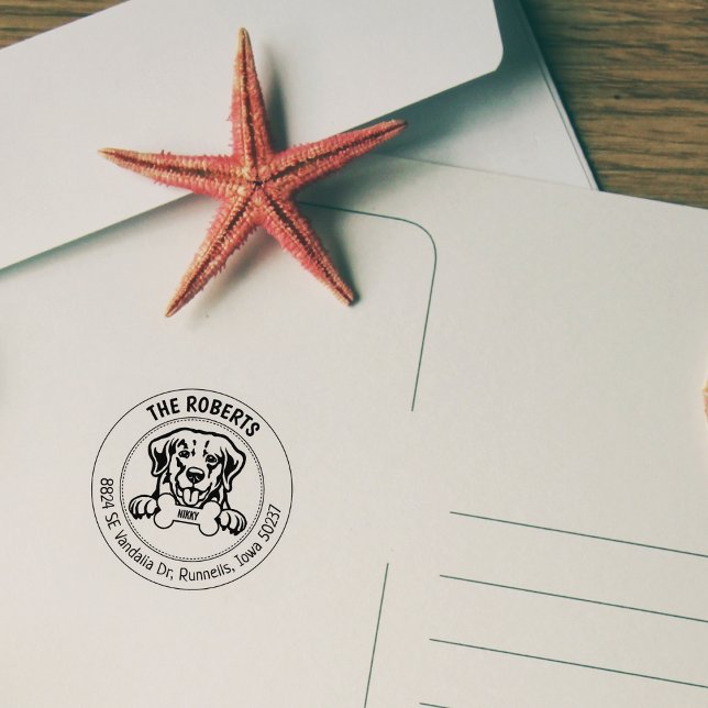 Tampons Encreurs Golden Retriever Dog Adresse de retour famille (Créateur téléchargé)