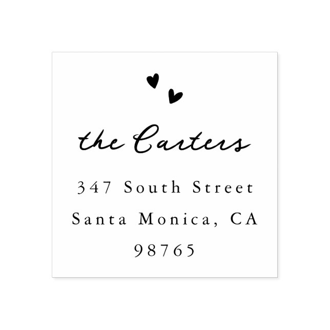 Tampons Encreurs Hand Drawn Hearts Whimsical Script Name & Address (Impression)