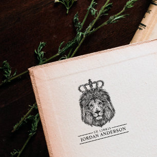 Tampons Encreurs Hand Drawn Lion With Crown   Custom Name Ex Libris