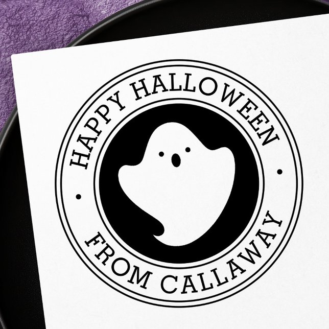 Tampons Encreurs Happy Halloween mignon fantôme kawaii nom personna (Happy Halloween cute kawaii ghost custom name Rubber Stamp)