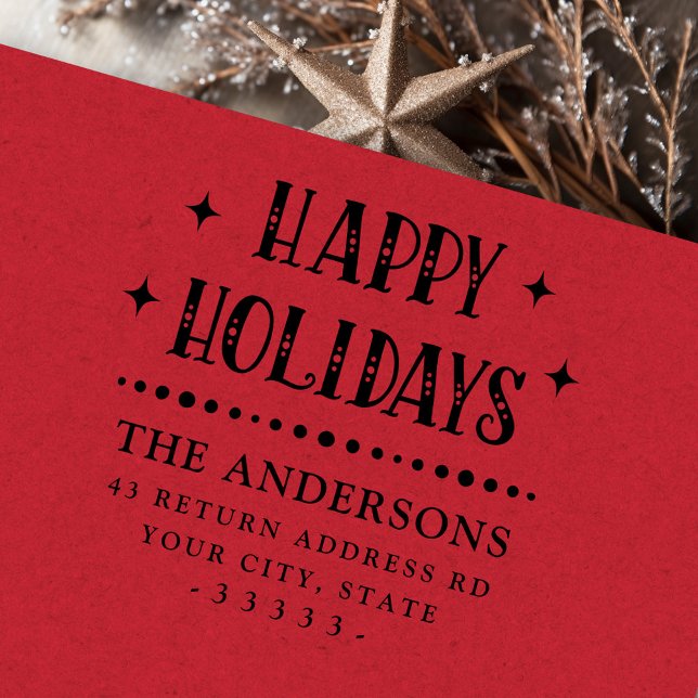 Tampons Encreurs Happy Holidays police festive adresse de retour (Happy Holidays festive font return address Rubber Stamp)