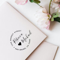Heart & Elegant Round Text Mariage Adresse de reto