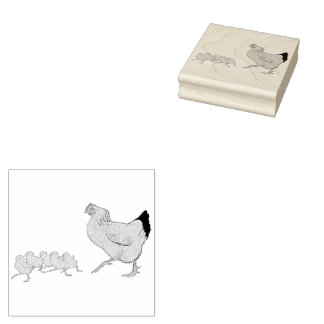 Tampons Encreurs Hen et ses poulets Illustration Vintage