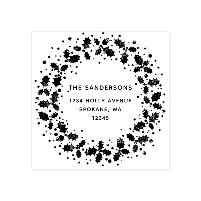 Tampons Encreurs Holly Wreath Nom de famille personnalisé Adresse d (Impression)