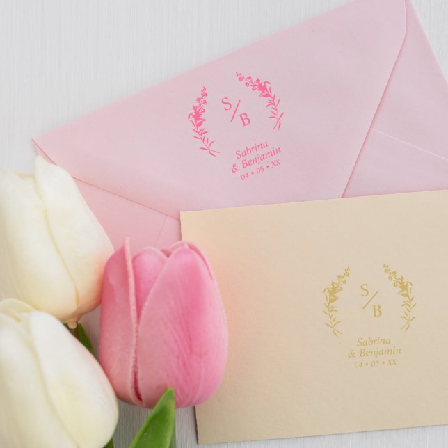 Tampons Encreurs Initiales minimalistes Chic Moderne Twigs & Fleurs (Créateur téléchargé)