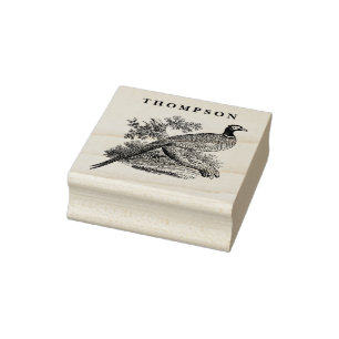 Tampons Encreurs Jeu de faisan vintage Dessin d'oiseau BW Nom