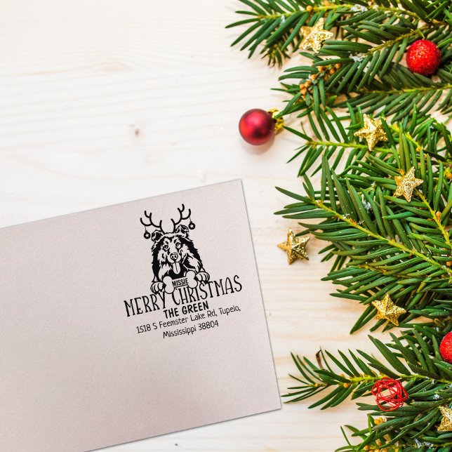 Tampons Encreurs Joli chien Joyeux Noël Adresse de retour (Créateur téléchargé)