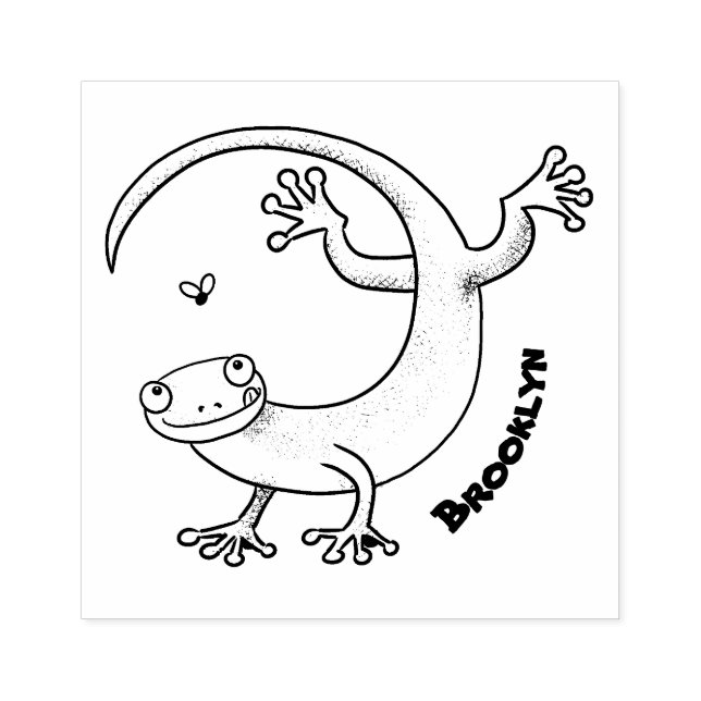 Tampons Encreurs Joli gecko vert salutations avec dessin animé (Impression)