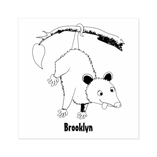 Tampons Encreurs Joli opossum accroché à la branche dessin animé (Impression)