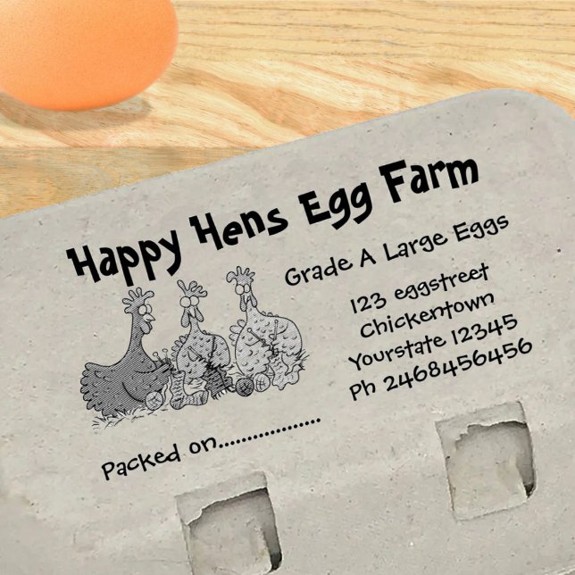 Tampons Encreurs Jolie poule caricature caricature oeuf carton étiq (Stamp your egg cartons in fun cartoon style!)