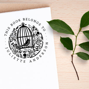Tampons Encreurs Jolie Vintage cage d'oiseaux floraux Livre de nom 