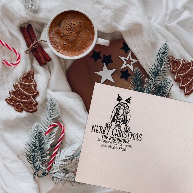 Tampons Encreurs Joyeux Noël Bloodhound Dog Adresse de retour (Créateur téléchargé)