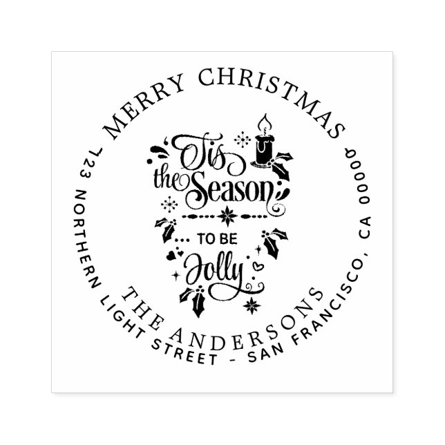 Tampons Encreurs Joyeux Noël Famille Retour Adresse Calligraphie (Impression)