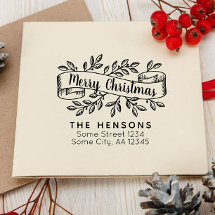 Tampons Encreurs Joyeux Noël Rustique Ruban Adresse de famille