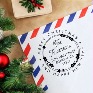 Tampons Encreurs Joyeux Noël Script personnalisé Adresse Wreath