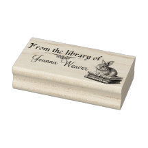 Lapin sur livres Timbre en bois personnalisé pour 