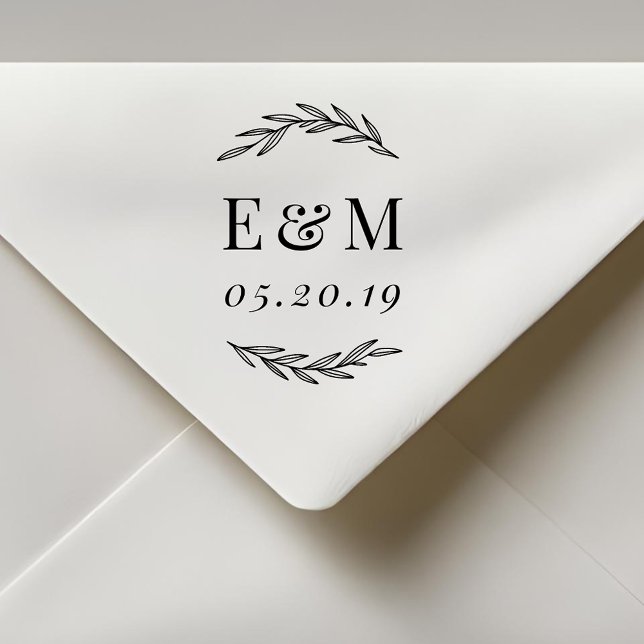 Tampons Encreurs Laurel Branch Monogramme Mariage Enregistrer la da (Créateur téléchargé)