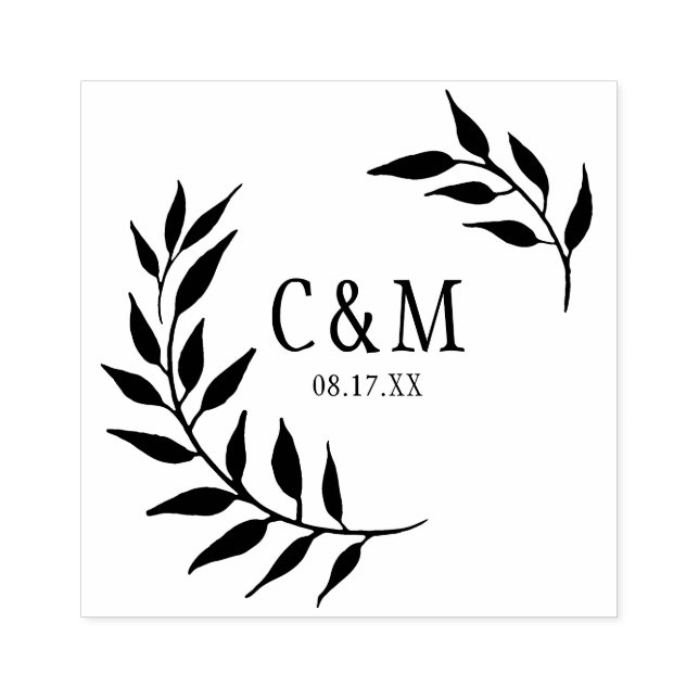 Tampons Encreurs Laurels Mariage Feuille Monogram (Impression)