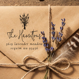 Tampons Encreurs Lavande Bouquet Script Nom de famille Adresse de r