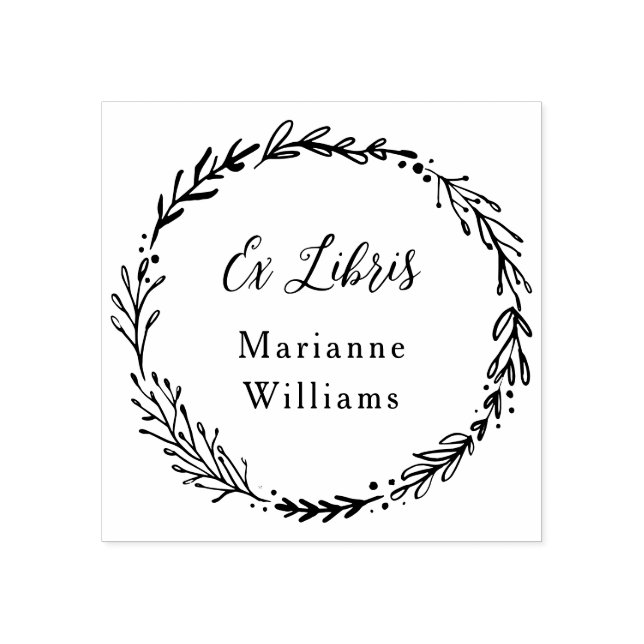Tampons Encreurs Libris Ex Wreath Botanique Personnalisée Nom du sc (Impression)