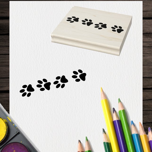 Tampons Encreurs Line of solid Cat Paw prints  (Line of solid cat paw prints on craft art rubber stamp.)