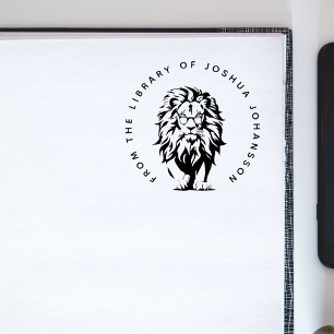 Tampons Encreurs Lion Moderne Portant des Lunettes Livre de Bibliot