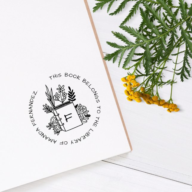 Tampons Encreurs Livre de fleurs Nom personnalisé Bibliothèque init (Créateur téléchargé)