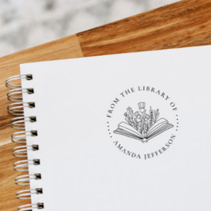 Tampons Encreurs Livre Floral Moderne De La Bibliothèque De Nom Per