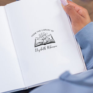 Tampons Encreurs Livre simple avec Lotus, De la bibliothèque de,