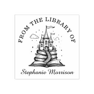Tampons Encreurs Livres Stack Fairy Castle Nom Timbre Ex Librairie