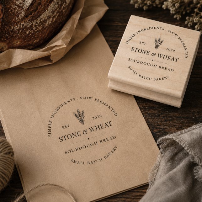 Tampons Encreurs Logo de Boulangerie Rustique au Pain de Campagne s (Rustic Sourdough Bakery Logo Wood Rubber Stamp)