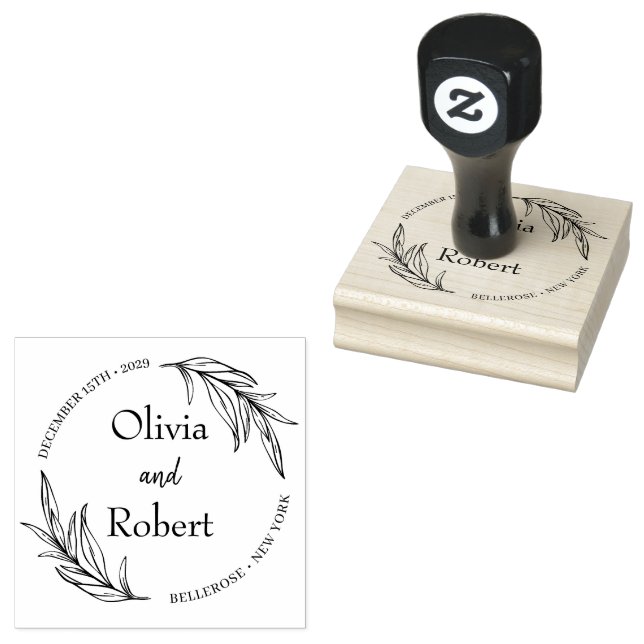 Tampons Encreurs Logo du monogramme du mariage botanique à couronne (Tamponné)