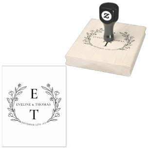 Tampons Encreurs Logo du monogramme du mariage de couronnes florale