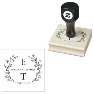 Tampons Encreurs Logo du monogramme du mariage de couronnes florale