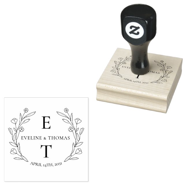 Tampons Encreurs Logo du monogramme du mariage de couronnes florale (Tamponné)