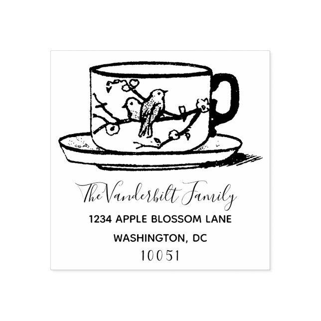 Tampons Encreurs Logo Personnalisé Élégant Teacup Famille Adresse d (Impression)